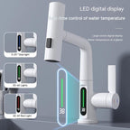 LED Temperature Display Pull-Out Kitchen Tap — 360° Swivel Copper Waterfall Faucet