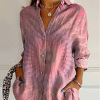 Women's Loose Long Sleeve Button-Up Shirt — Pleated Lapel Collar Tops S–5XL