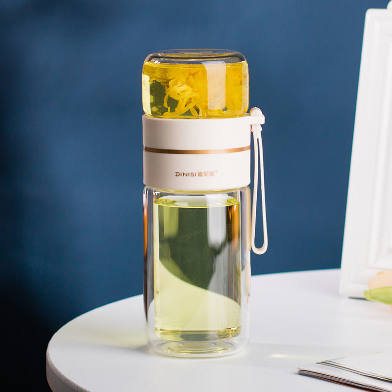 Double Wall Glass Tea Bottle with Infuser — 400ml/450ml Borosilicate Leak-Proof