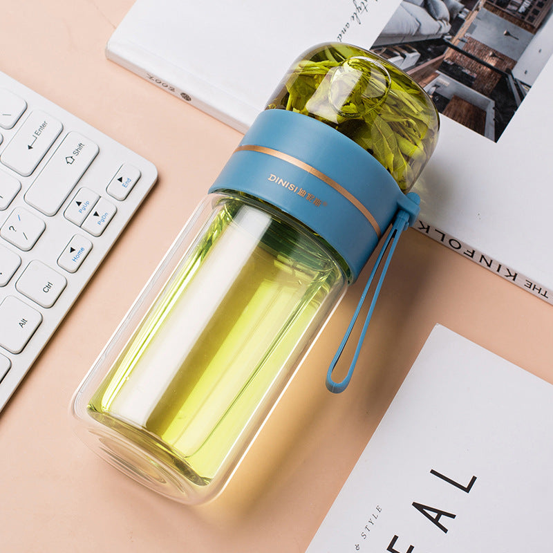 Double Wall Glass Tea Bottle with Infuser — 400ml/450ml Borosilicate Leak-Proof