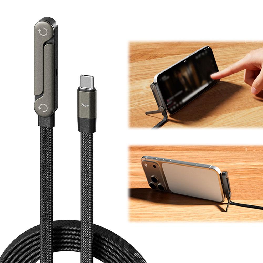 2-in-1 Fast Charging Cable with Phone Stand — 240W USB-C Braided Cable Holder
