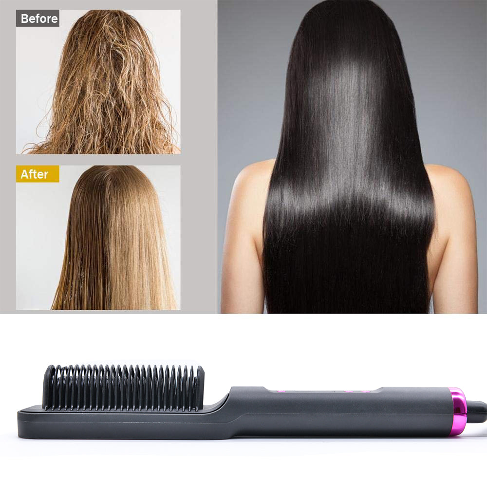 2-in-1 Ionic Hair Straightener & Curling Comb — Ceramic PTC with LCD Option