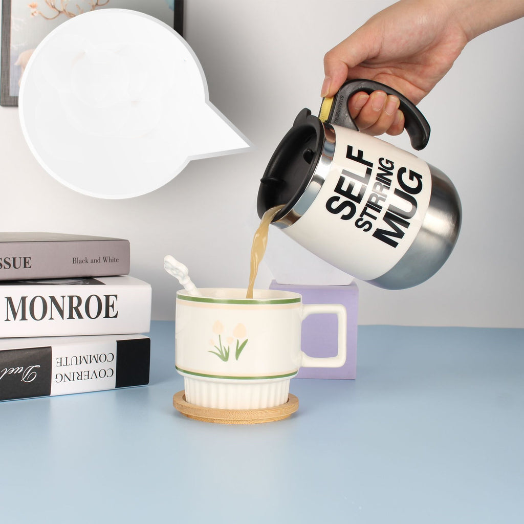 Self-Stirring Coffee Mug 400ml — Electric Auto-Mix Stainless Steel Cup with Handle