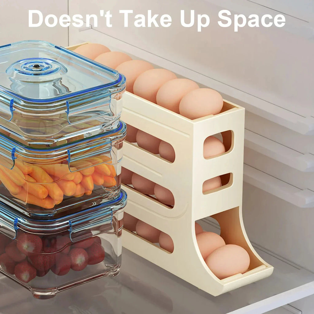 4-Layer Automatic Egg Roller Tray — 30-Egg Refrigerator Organiser 4 Colours