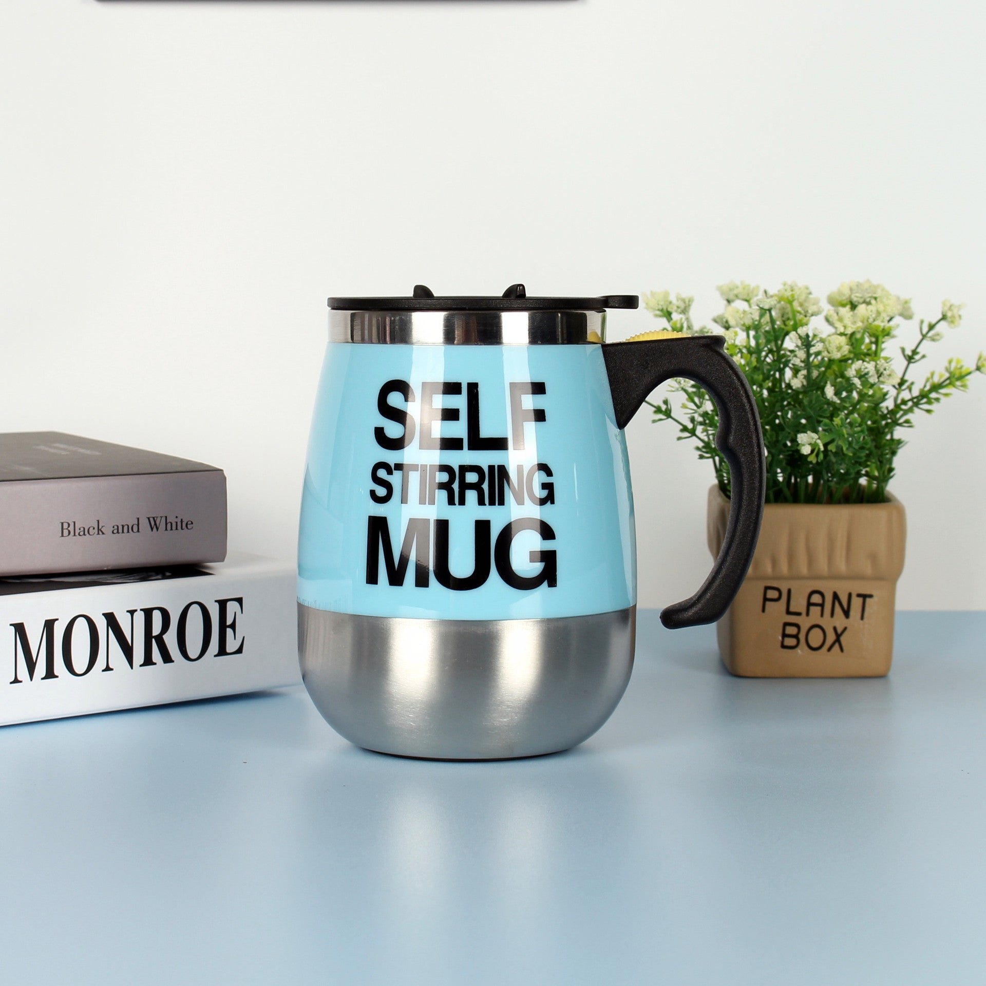 Self-Stirring Coffee Mug 400ml — Electric Auto-Mix Stainless Steel Cup with Handle
