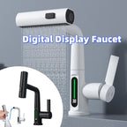 LED Temperature Display Pull-Out Kitchen Tap — 360° Swivel Copper Waterfall Faucet
