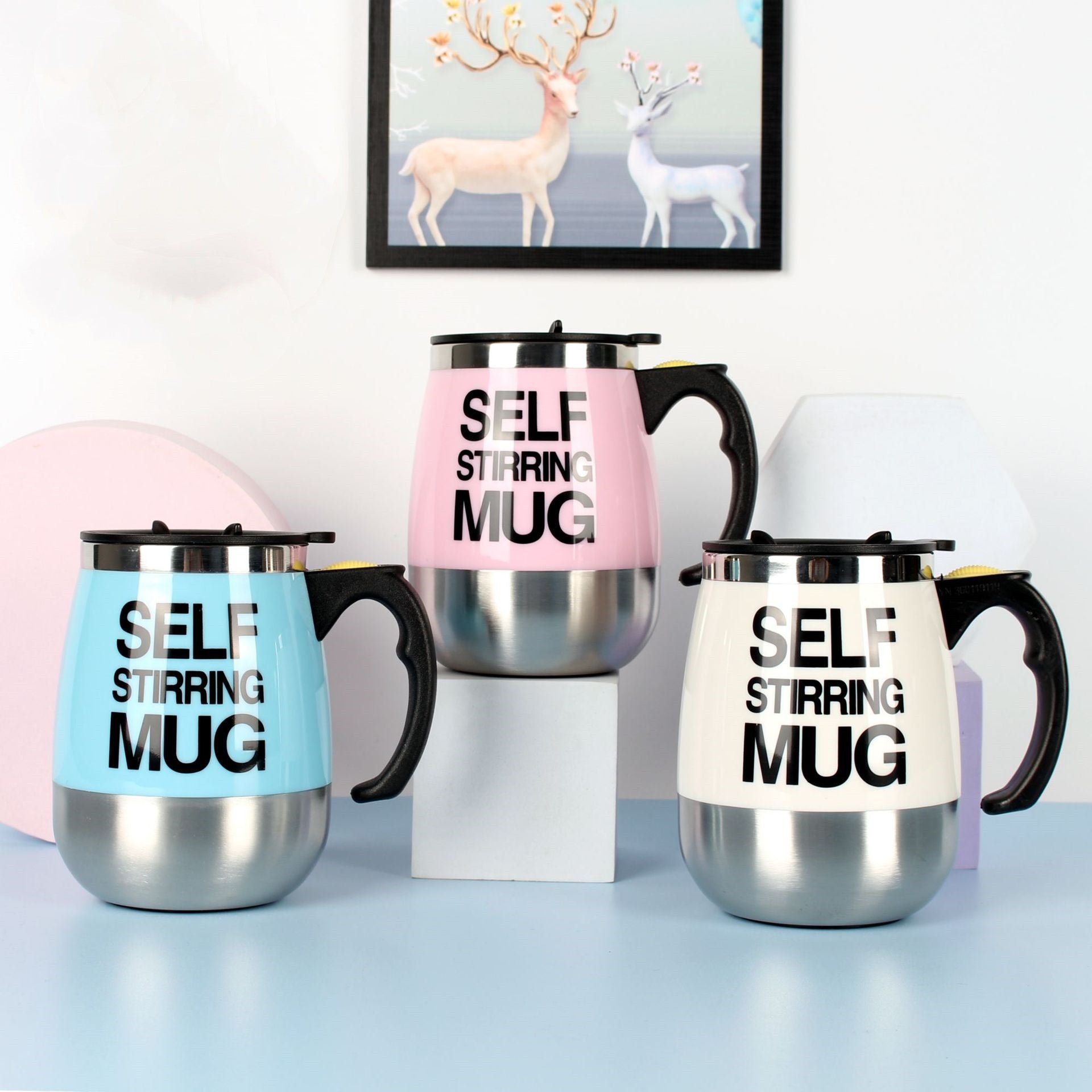 Self-Stirring Coffee Mug 400ml — Electric Auto-Mix Stainless Steel Cup with Handle