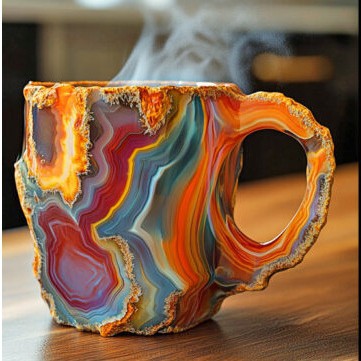 Mineral Crystal Effect Resin Coffee Mug 400ml — Decorative Handle Cup Gift