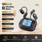 OWS earphones charging case with power display screen — front view