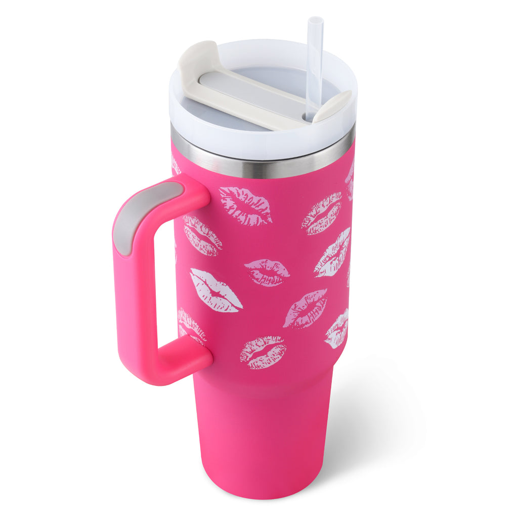 40oz Insulated Stainless Steel Tumbler with Handle & Straw — Hot 12Hr Cold 24Hr