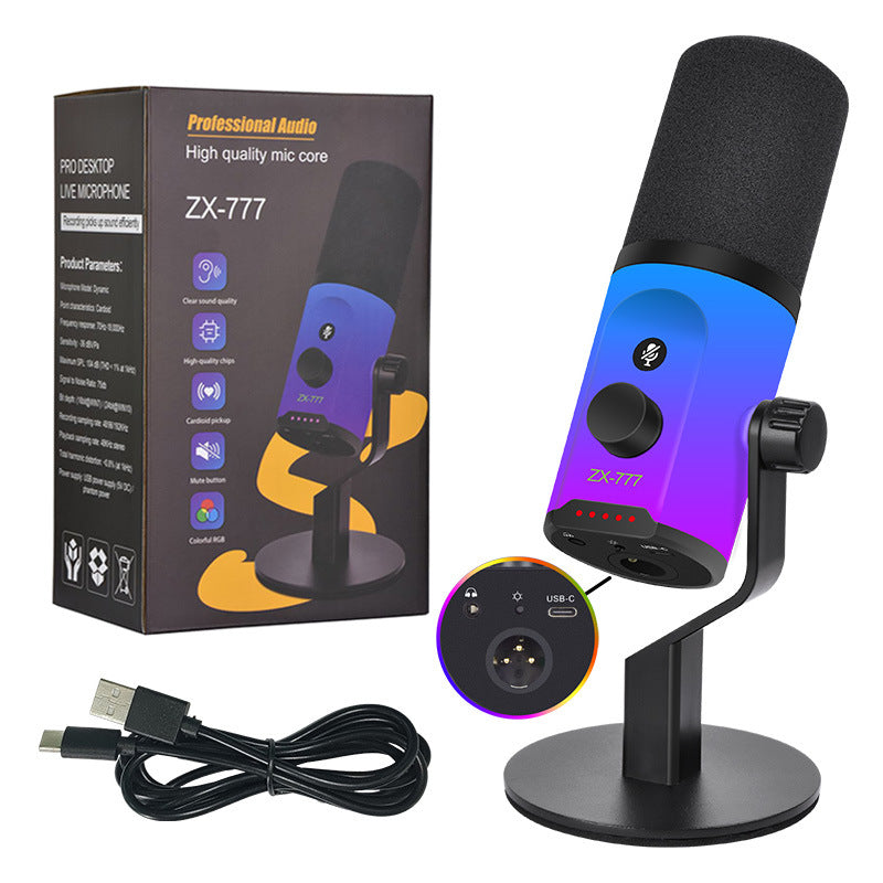 ZX777 RGB Moving Coil Microphone — USB & XLR Dual-Mode with Noise Reduction