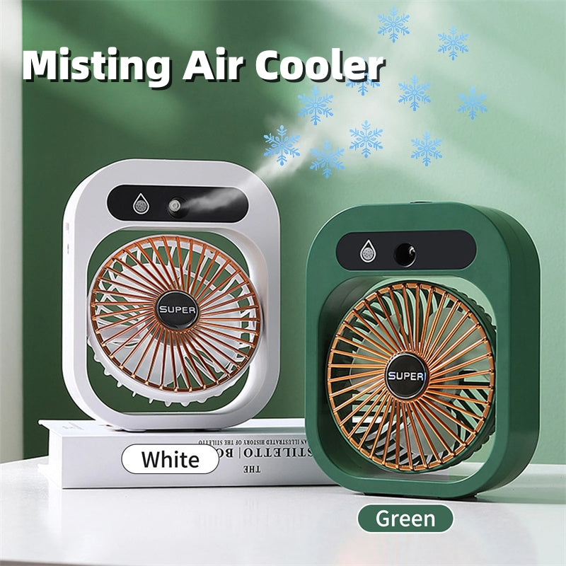 2-in-1 USB Misting Fan & Humidifier — 3 Speed Desk Spray Cooling Fan Green/White