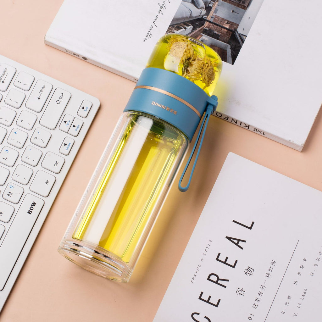 Bouteille à thé en verre à double paroi avec infuseur — 400ml/450ml Borosilicate Anti-fuite