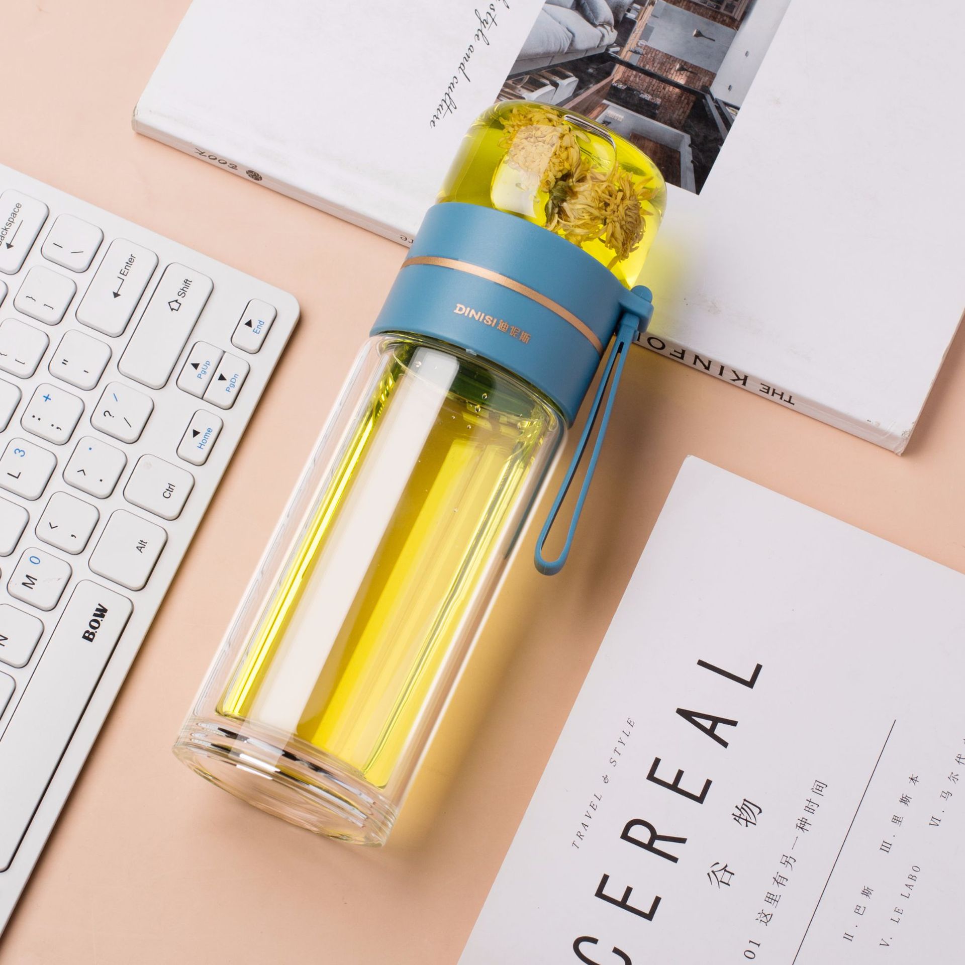 Double Wall Glass Tea Bottle with Infuser — 400ml/450ml Borosilicate Leak-Proof