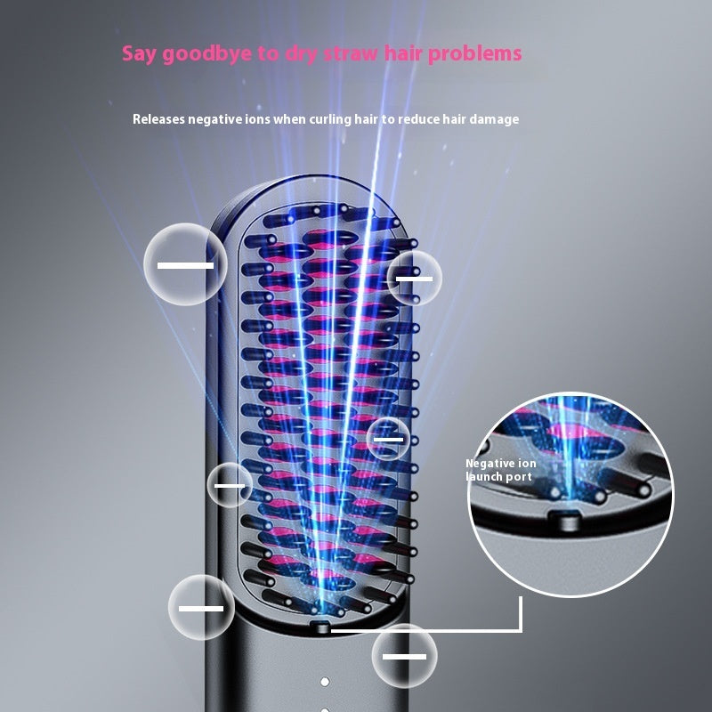 Cordless 2-in-1 Hair Curler & Straightener Comb — Ionic Wireless Styling Tool