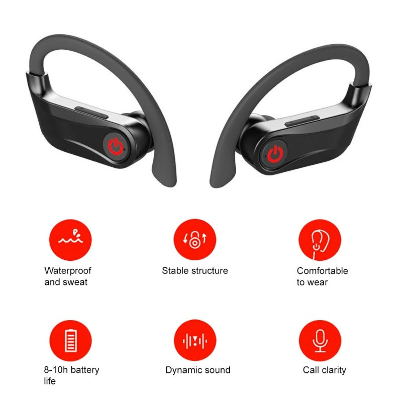 Wireless Bluetooth Headset with Subwoofer Bass — Single Ear Earpiece 10Hr Battery