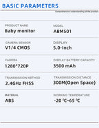 HD Wireless Baby Monitor — 5-inch 720p Screen with Cry Detection & Temperature