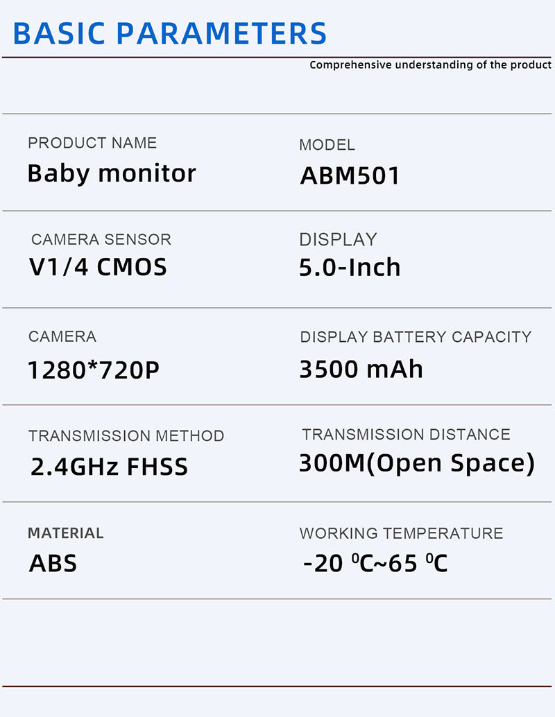 HD Wireless Baby Monitor — 5-inch 720p Screen with Cry Detection & Temperature