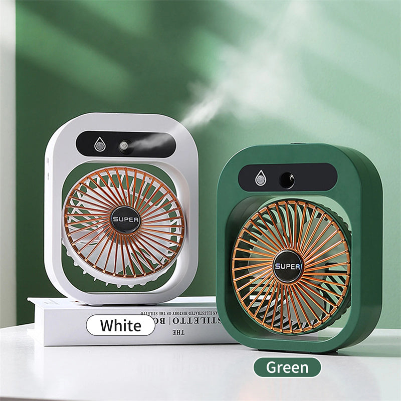 2-in-1 USB Misting Fan & Humidifier — 3 Speed Desk Spray Cooling Fan Green/White