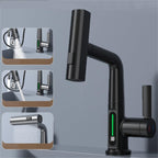 LED Temperature Display Pull-Out Kitchen Tap — 360° Swivel Copper Waterfall Faucet