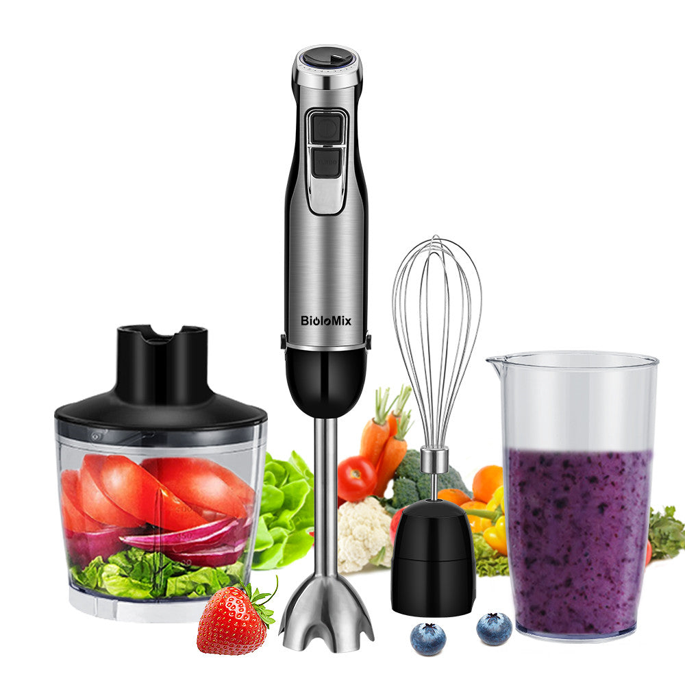 Biolomix 4-in-1 Hand Blender 1200W — Stick Blender with Whisk & Chopper Bowl