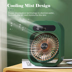 2-in-1 USB Misting Fan & Humidifier — 3 Speed Desk Spray Cooling Fan Green/White