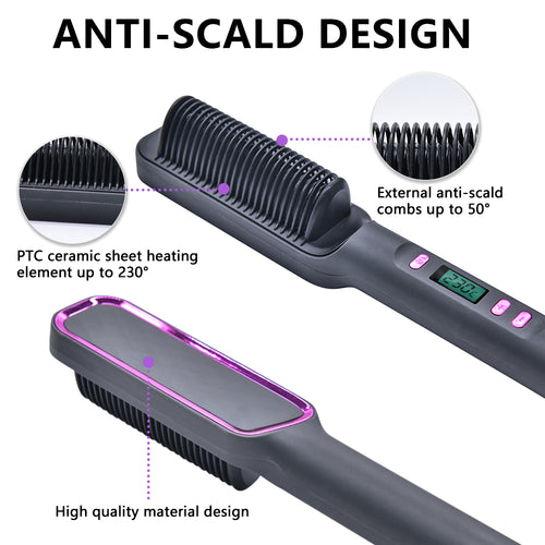 2-in-1 Ionic Hair Straightener & Curling Comb — Ceramic PTC with LCD Option