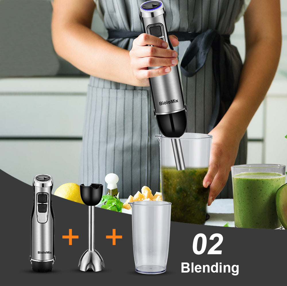 Biolomix 4-in-1 Hand Blender 1200W — Stick Blender with Whisk & Chopper Bowl
