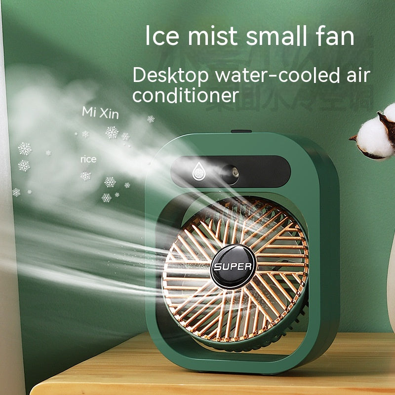 2-in-1 USB Misting Fan & Humidifier — 3 Speed Desk Spray Cooling Fan Green/White