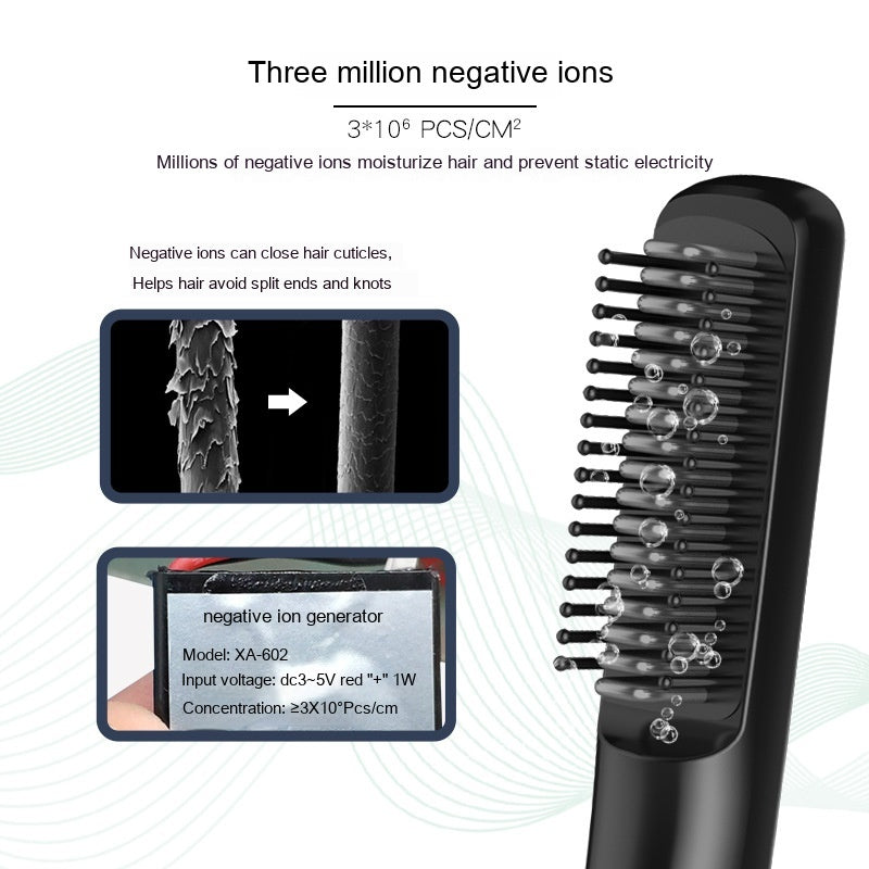 Wireless Ionic Hair Straightener Comb — USB-C Rechargeable 2600mAh Styling Tool