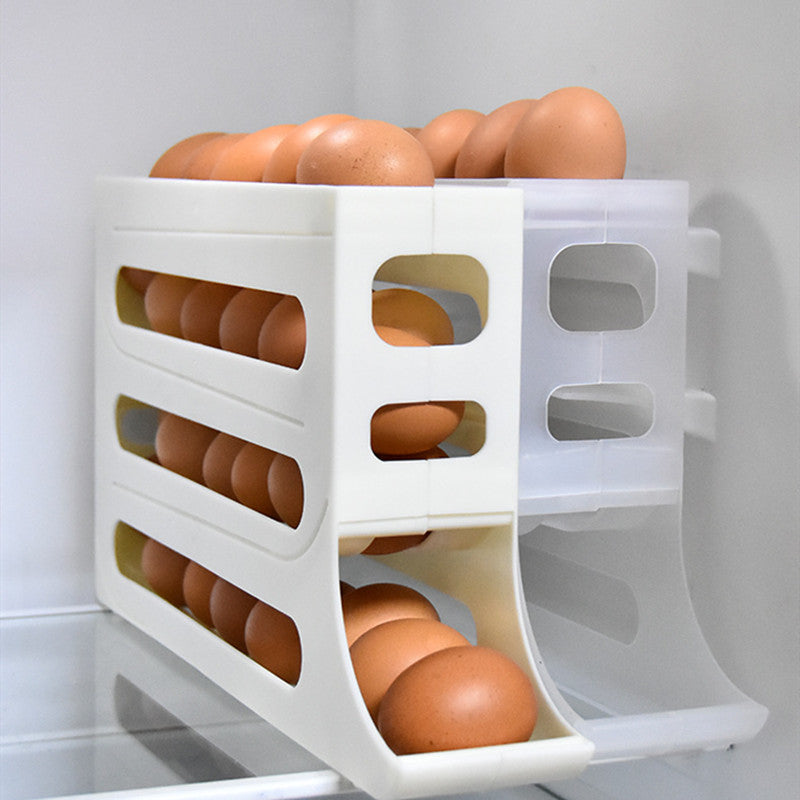 4-Layer Automatic Egg Roller Tray — 30-Egg Refrigerator Organiser 4 Colours