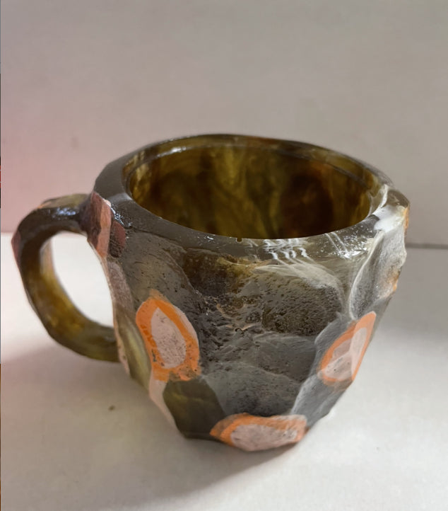 Mineral Crystal Effect Resin Coffee Mug 400ml — Decorative Handle Cup Gift