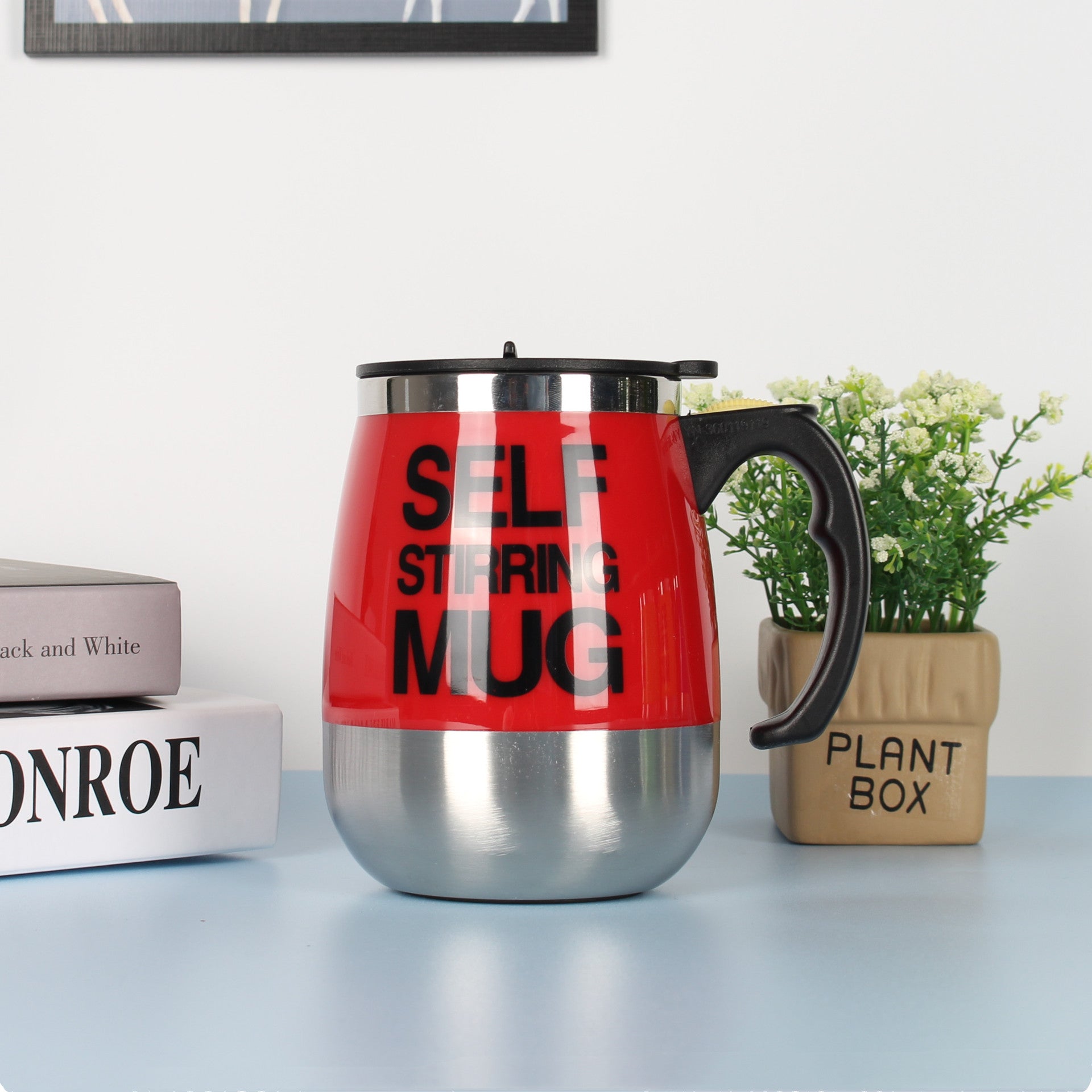 Self-Stirring Coffee Mug 400ml — Electric Auto-Mix Stainless Steel Cup with Handle