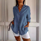 Women's Loose Long Sleeve Button-Up Shirt — Pleated Lapel Collar Tops S–5XL