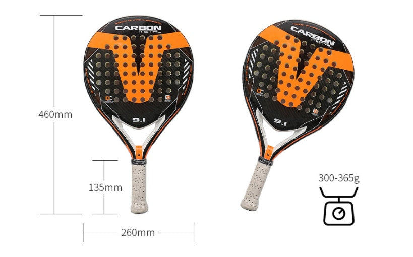 Carbon Fibre Padel Racket — Round Head Professional Bat 460×260mm