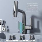 LED Temperature Display Pull-Out Kitchen Tap — 360° Swivel Copper Waterfall Faucet