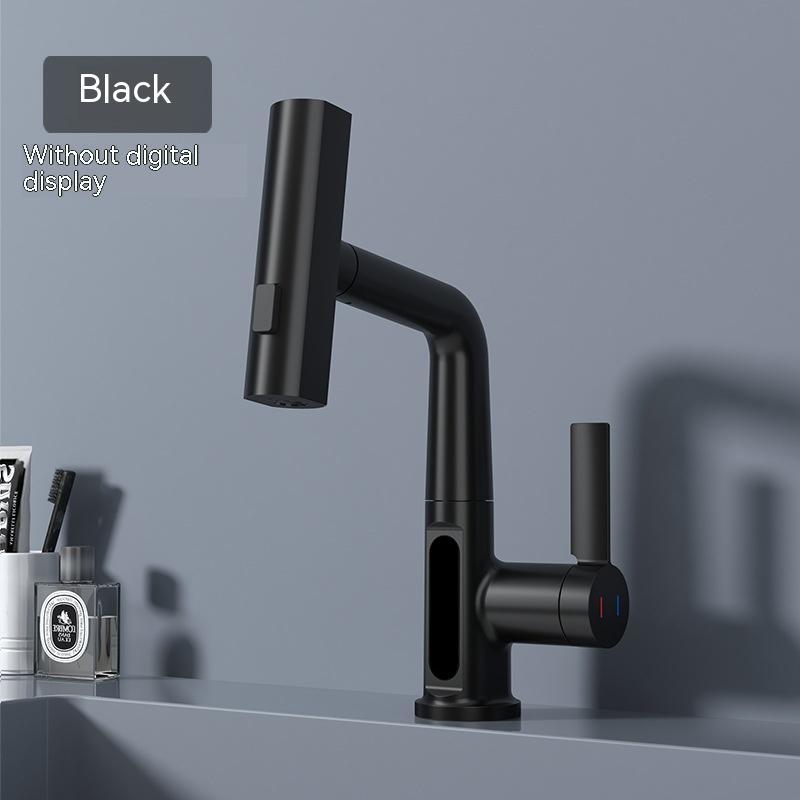 LED Temperature Display Pull-Out Kitchen Tap — 360° Swivel Copper Waterfall Faucet