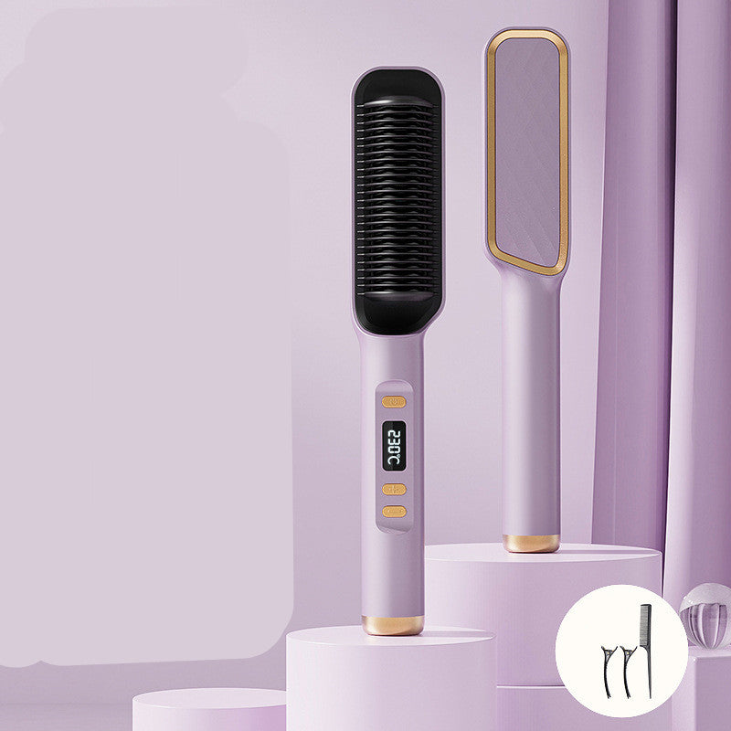 2-in-1 Ionic Hair Straightener & Curling Comb — Ceramic PTC with LCD Option