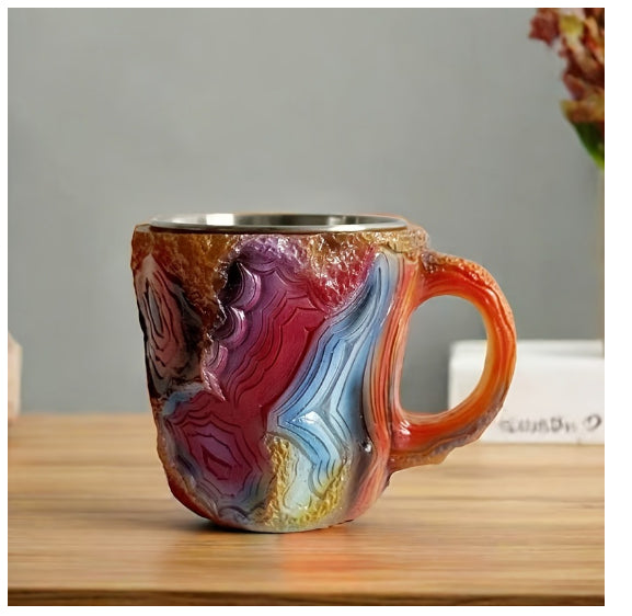 Mineral Crystal Effect Resin Coffee Mug 400ml — Decorative Handle Cup Gift
