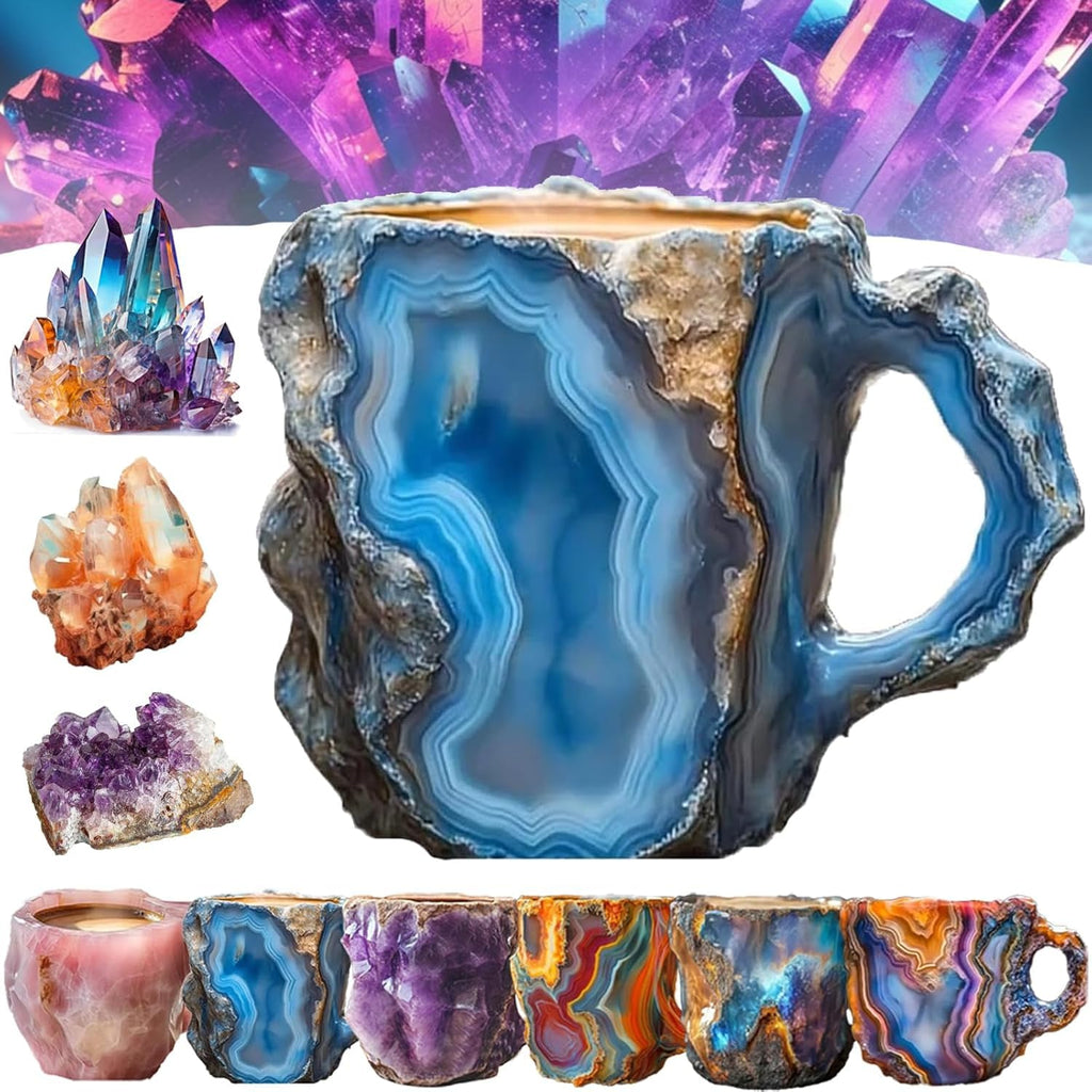 Mineral Crystal Effect Resin Coffee Mug 400ml — Decorative Handle Cup Gift