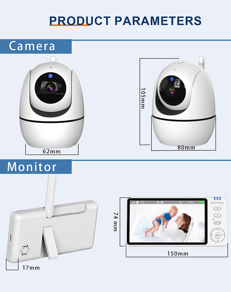 HD Wireless Baby Monitor — 5-inch 720p Screen with Cry Detection & Temperature
