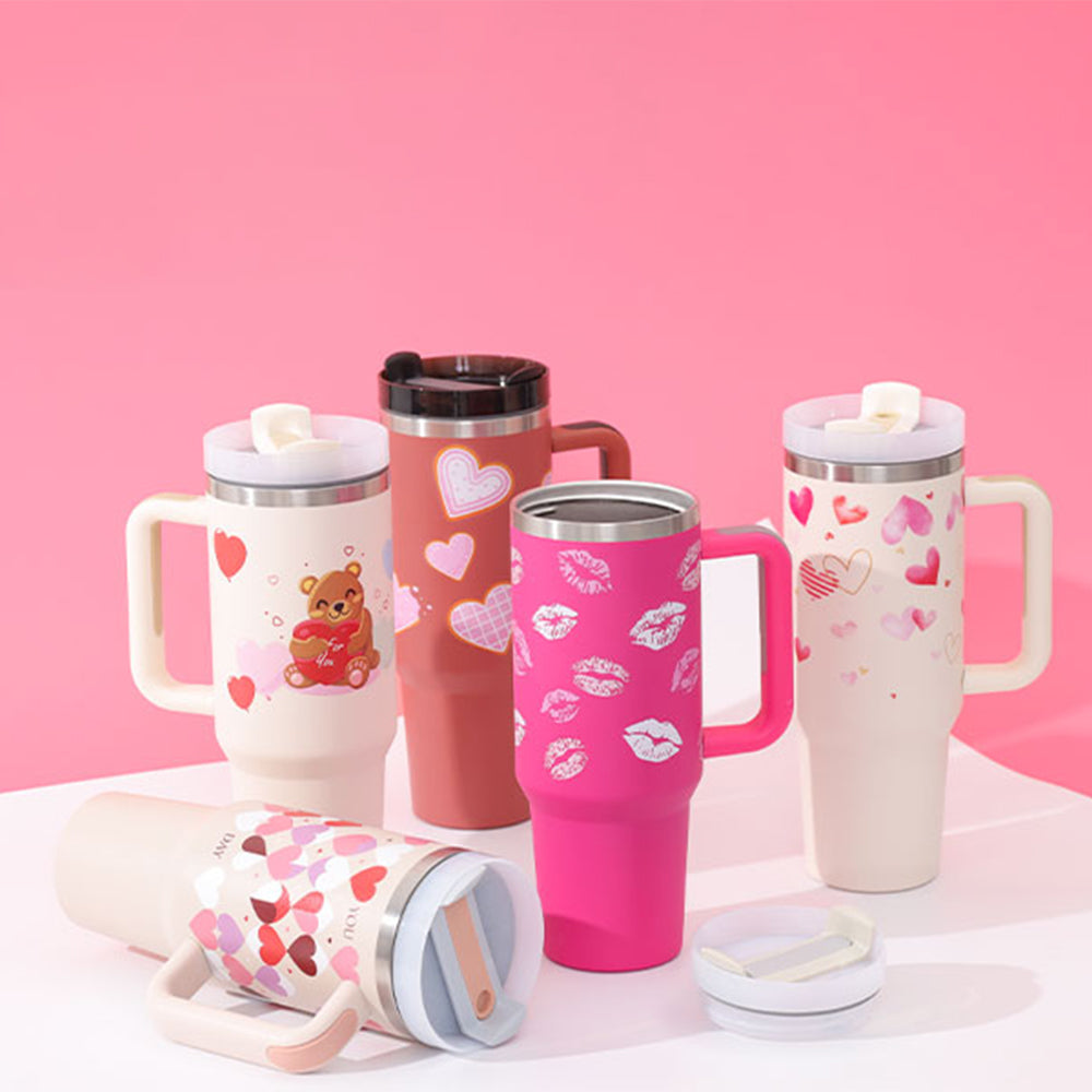 40oz Insulated Stainless Steel Tumbler with Handle & Straw — Hot 12Hr Cold 24Hr