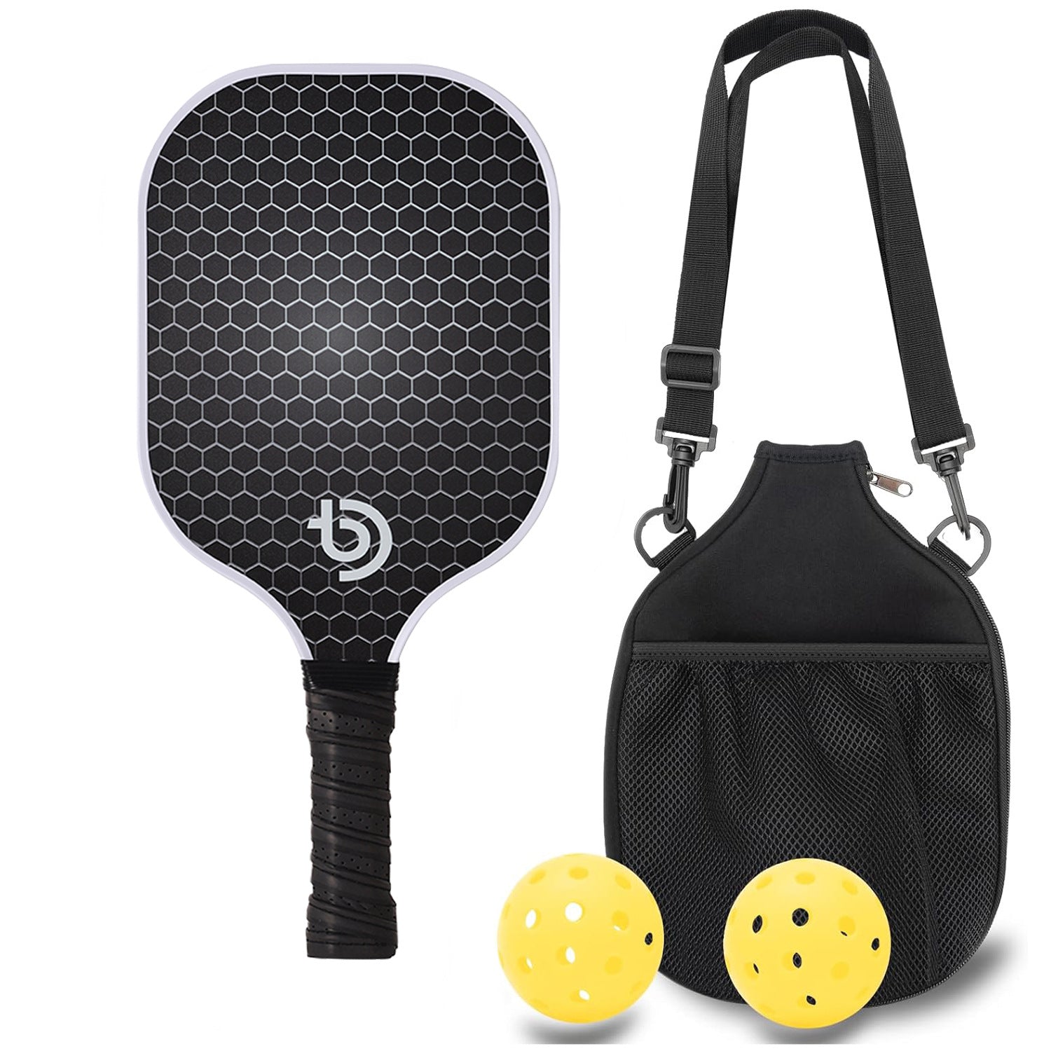 Pickleball Paddle Set — 2 Carbon Fibre Paddles, 4 Balls & Carry Bag