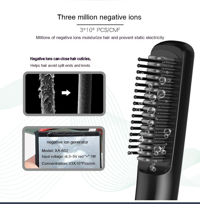 Wireless Ionic Hair Straightener Comb — USB-C Rechargeable 2600mAh Styling Tool
