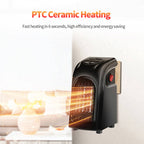 Mini PTC Ceramic Fan Heater — 15–32°C Adjustable 12Hr Timer Hot & Cool Air