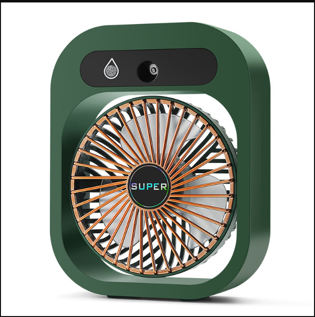 2-in-1 USB Misting Fan & Humidifier — 3 Speed Desk Spray Cooling Fan Green/White