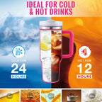 40oz Insulated Stainless Steel Tumbler with Handle & Straw — Hot 12Hr Cold 24Hr