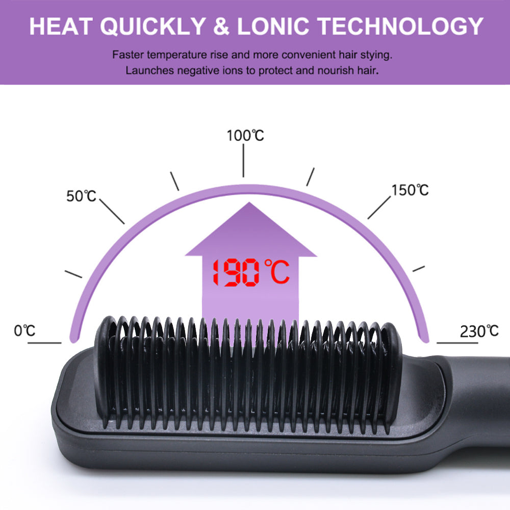 2-in-1 Ionic Hair Straightener & Curling Comb — Ceramic PTC with LCD Option