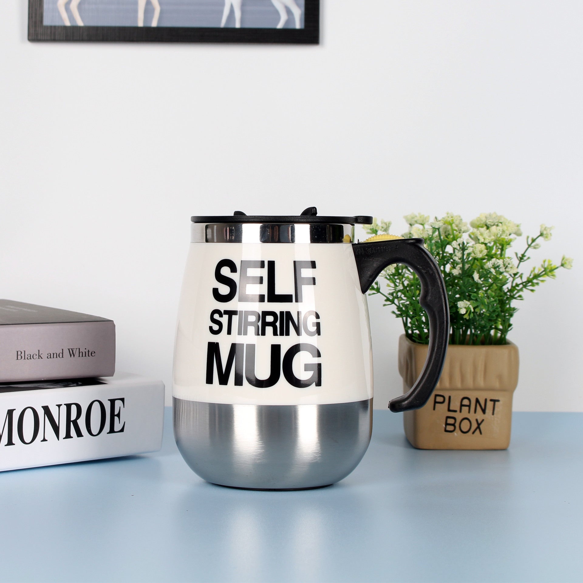 Self-Stirring Coffee Mug 400ml — Electric Auto-Mix Stainless Steel Cup with Handle