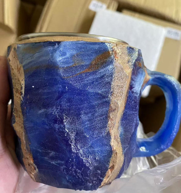 Mineral Crystal Effect Resin Coffee Mug 400ml — Decorative Handle Cup Gift